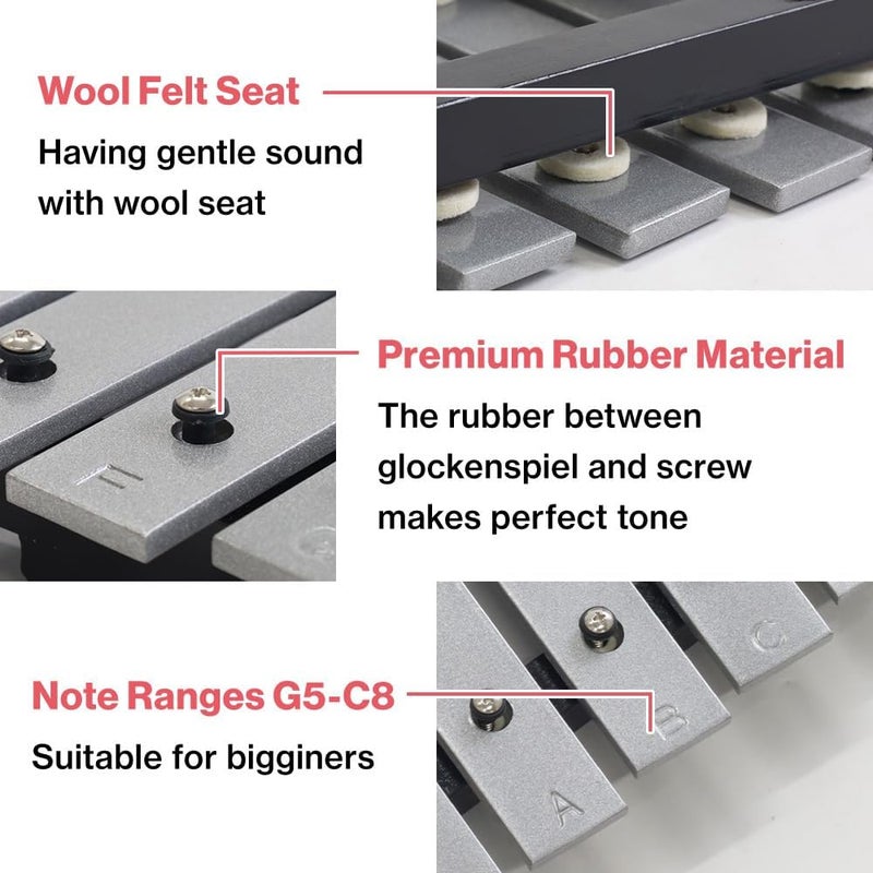 Japard Foldable Glockenspiel Xylophone 30 Note, with Wood Base and 30 Metal Keys, 4 Mallets, Carrying Bag, Professional Glockenspiel Percussion Instrument for Adults and Students - Image 3
